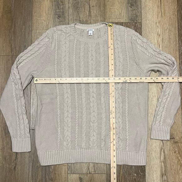 LL Bean Cable Knit Sweater Women’s Sz L Cotton Blue Fisherman Crewneck #298839 - Picture 5 of 5